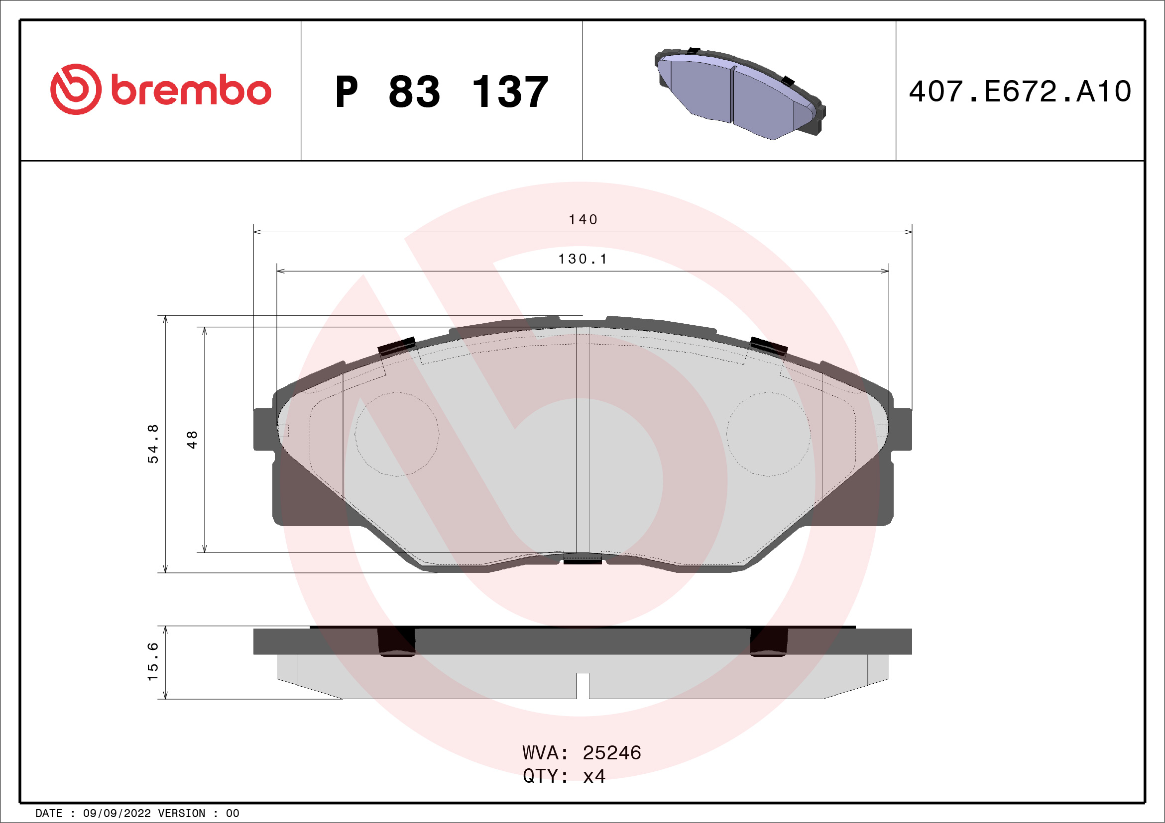 A.B.S. P 83 137 BREMBO Bremsbelagsatz, Scheibenbremse